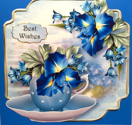 Beautiful Blue Iris Teacup & Saucer - Shaped Topper by Elena Pavlova