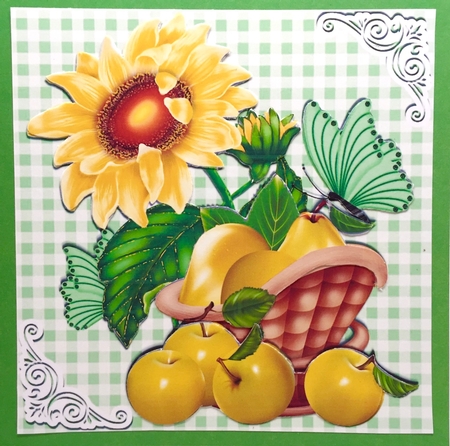 Basket of Green Apples, Sunflower & Butterflies 8x8 Mini Kit by Elena Pavlova