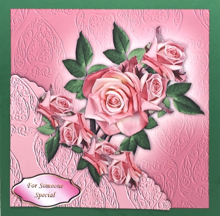 Pink Roses with Embossed look and faux Corner Pocket by Elena Pavlova