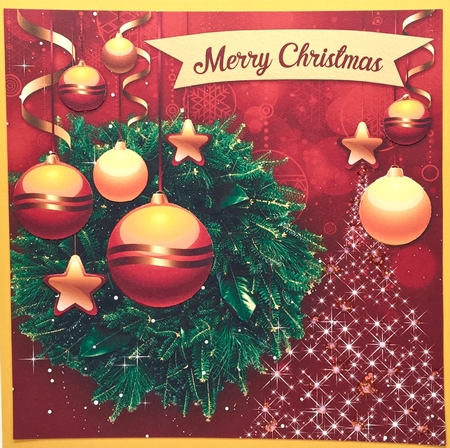 7x7 Christmas Card with Stars, Baubles, Wreath, and Christmas Tree by Elena Pavlova