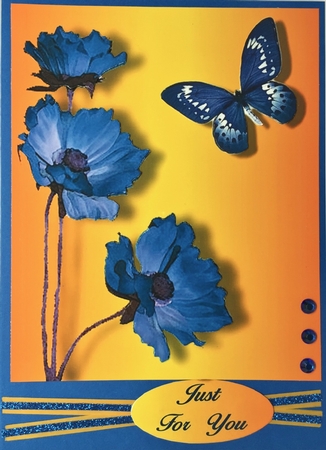 blue poppy and butterfly by Elena Pavlova