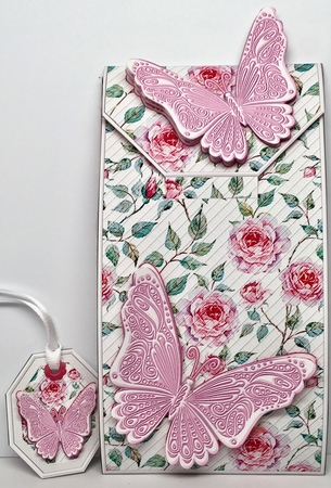 Roses and Leaves on White with Butterflies Card/Money Envelope Mini Kit by Elena Pavlova