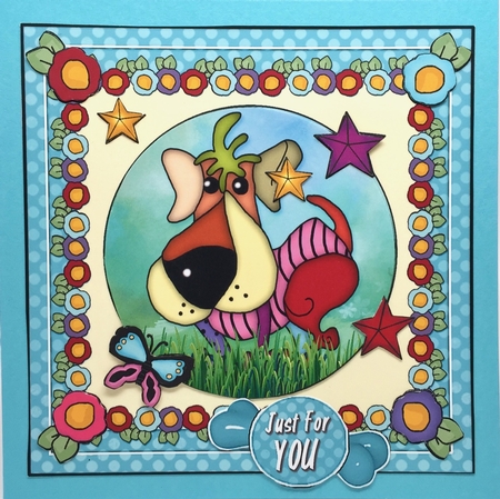 Blue Rag Dog 1 Card Front by Elena Pavlova