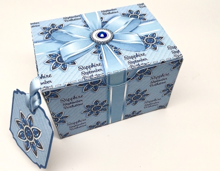 Gift Box September Birthstone Sapphire with Bow Decoupage by Elena Pavlova