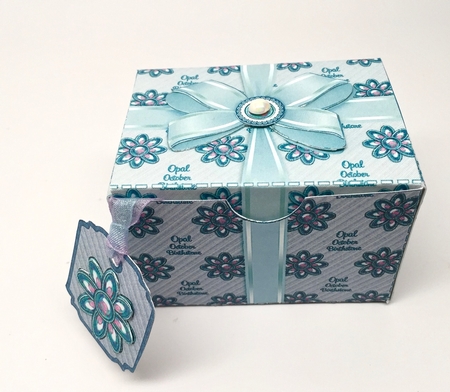 Gift Box October Birthstone Opal with Bow Decoupage by Elena Pavlova