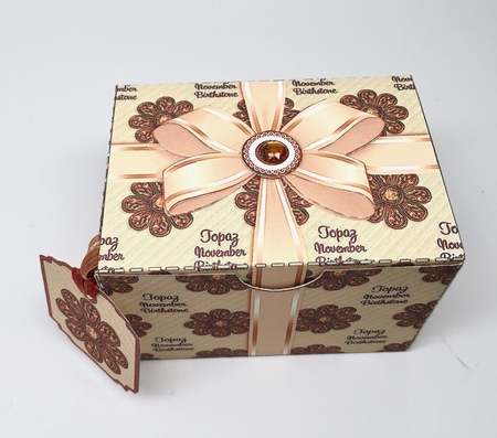 Gift Box November Birthstone Topaz with Bow Decoupage by Elena Pavlova