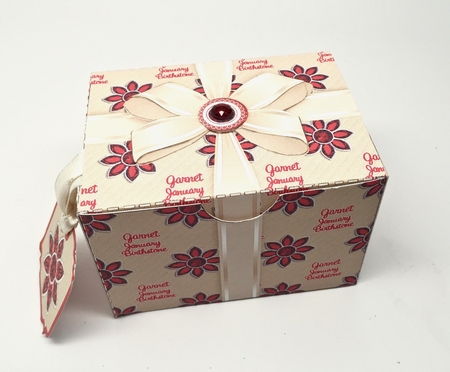 Gift Box January Birthstone Garnet with Bow Decoupage by Elena Pavlova