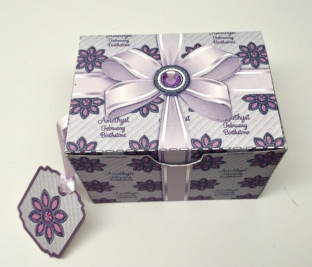 Gift Box February Birthstone Amethyst with Bow Decoupage by Elena Pavlova