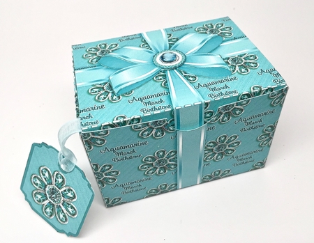 Gift Box March Birthstone Aquamarine with Bow Decoupage by Elena Pavlova
