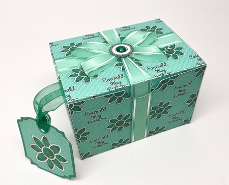 Gift Box May Birthstone Emerald with Bow Decoupage by Elena Pavlova