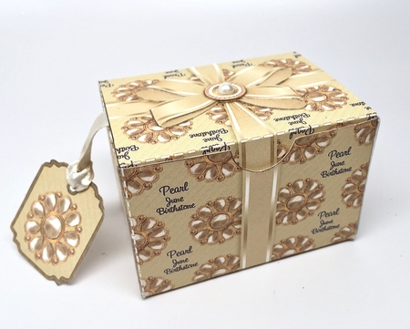 Gift Box June Birthstone Pearl with Bow Decoupage by Elena Pavlova