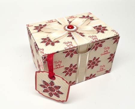 Gift Box July Birthstone Ruby with Bow Decoupage by Elena Pavlova