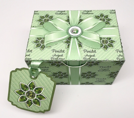 Gift Box August Birthstone Peridot with Bow Decoupage by Elena Pavlova