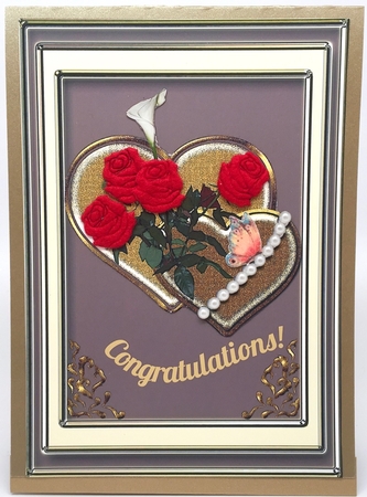 A4 Celebrate Two Gold Hearts with Flowers on Cool Brown by Elena Pavlova