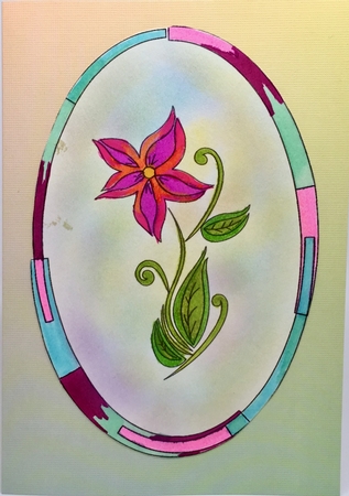 Artistic Flower in Oval Thin Frame Colouring by Elena Pavlova