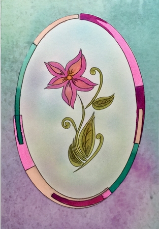 Artistic Flower in Oval Thin Frame Colouring by Elena Pavlova