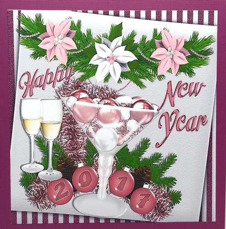 Baubles in pink with champers in pretty festive frame by Elena Pavlova