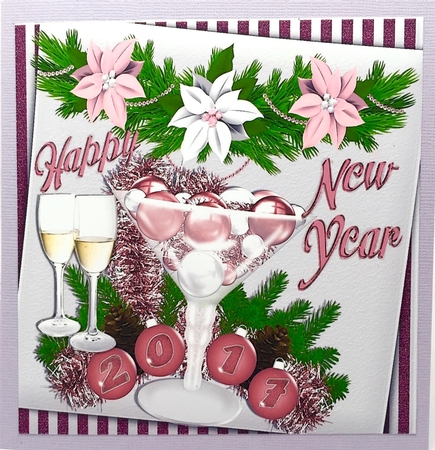 Baubles in pink with champers in pretty festive frame by Elena Pavlova