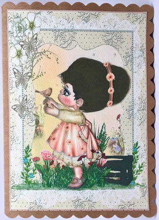 Cute Little Suzie In the Garden A5 Card Front & Decoupage by Elena Pavlova