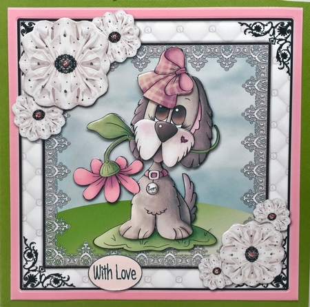 Cute Dog With Flower Square Card Front by Elena Pavlova
