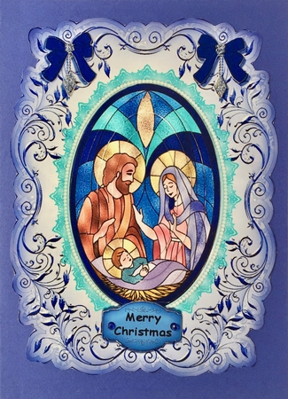 STAINED GLASS NATIVITY IN BLUE PYRAMID by Elena Pavlova