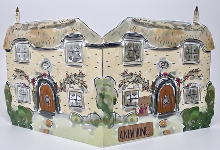 New Home Cottage-Shaped Card With Decoupage, 4 Sentiment Tags & Commercial Use by Elena Pavlova