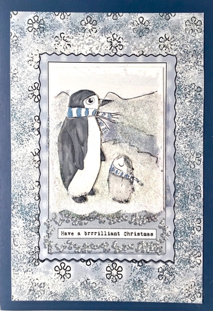 CUTE PENGUIN CHRISTMAS TOPPER-6 by 4 inch with Decoupage, 7 Sentiment Tags and Commercial Use by Elena Pavlova