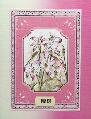 STARGAZER LILIES: A5 Pink Floral Topper With Lily Decoupage, 12 Sentiment Tags & Commercial Use by Elena Pavlova