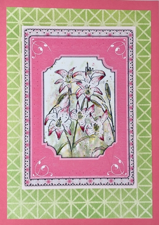 STARGAZER LILIES: A5 Pink Floral Topper With Lily Decoupage, 12 Sentiment Tags & Commercial Use by Elena Pavlova