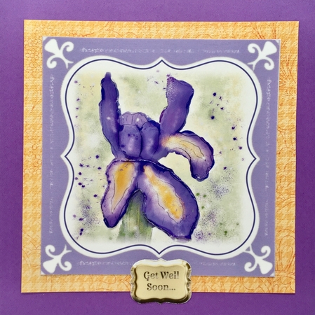 PURPLE IRIS: 7x7 4 Sheet Mini Kit With Decoupage, Insert, 10 Sentiment Tags, Bonus Gift Tag, Background Paper & Commercial Use by Elena Pavlova