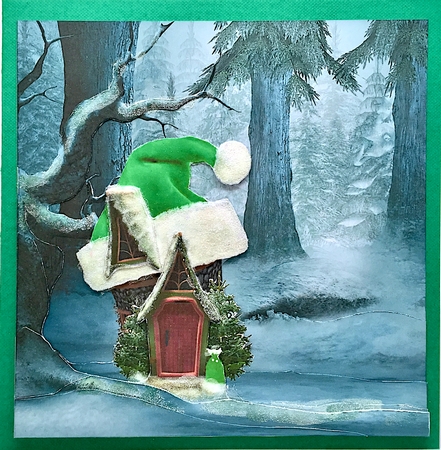 Yule Tide Magic - Christmas Hat House 7 -  3D Decoupage + Insert & Tag by Elena Pavlova