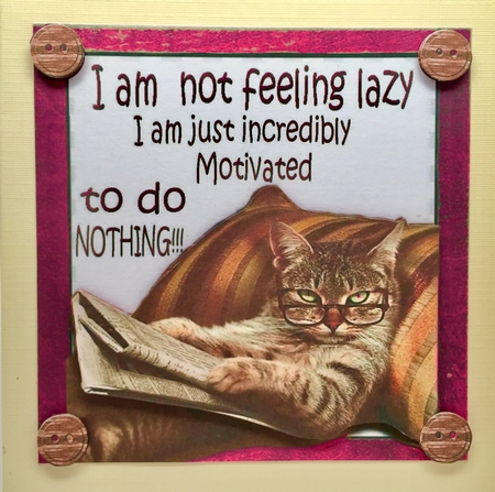 Lazy cat in armchair not motivated (pink) 8x8 by Elena Pavlova