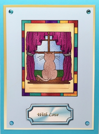 Cat in Window Stained Glass Card by Elena Pavlova
