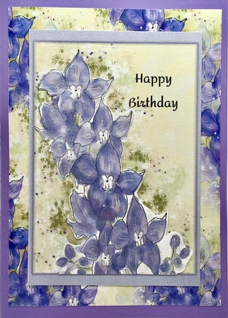 DELPHINIUMS: 4x6 Birthday Floral Topper with Decoupage by Elena Pavlova