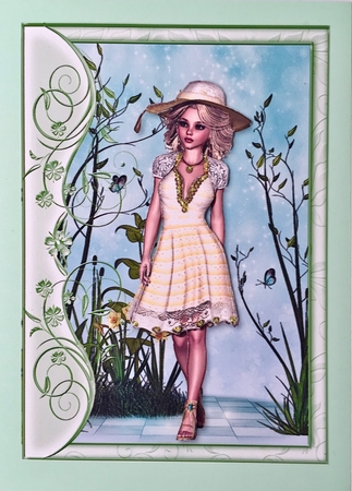 Spring Time Lady A5 Card Front and Decoupage by Elena Pavlova