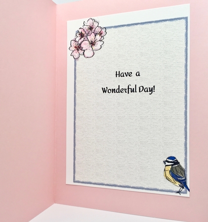 3 BLUE TIT & BLOSSOM INSERTS: 1 Blank, 2 With Verse, Plus Bonus Gift Tag by Elena Pavlova