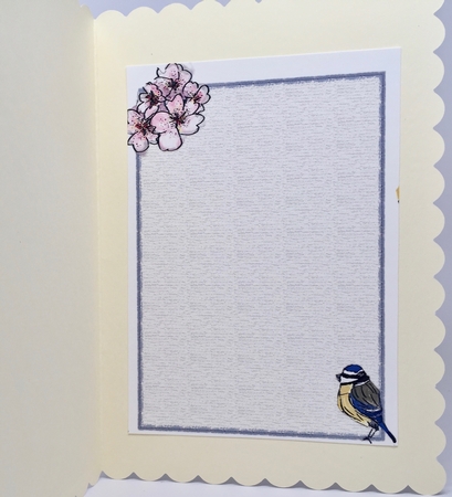 3 BLUE TIT & BLOSSOM INSERTS: 1 Blank, 2 With Verse, Plus Bonus Gift Tag by Elena Pavlova