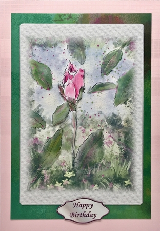 PINK ROSEBUD: 4x6 Birthday/Female Occasion Card With Decoupage, 11 Sentiment tags & Commercial Use by Elena Pavlova