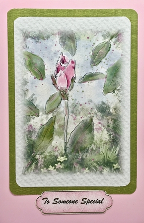 PINK ROSEBUD: 4x6 Birthday/Female Occasion Card With Decoupage, 11 Sentiment tags & Commercial Use by Elena Pavlova