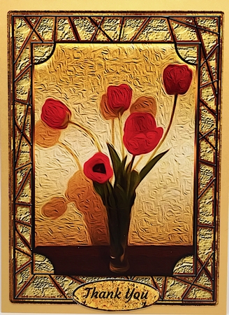 5 Red Tulips Oil Painting Effect Card Front by Elena Pavlova
