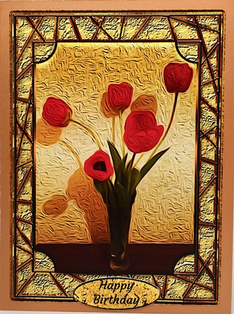 5 Red Tulips Oil Painting Effect Card Front by Elena Pavlova