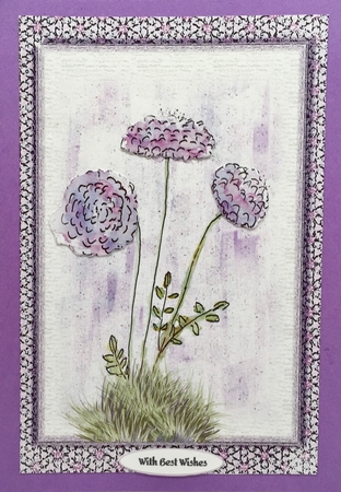 PURPLE FLORAL QUICK CARD: 4x6 Thank You/Birthday/Other Occasion Card, With Decoupage & 5 Sentiment Tags by Elena Pavlova
