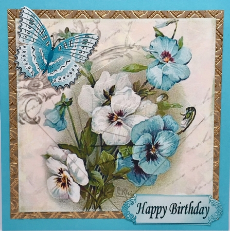 Pretty blue and white pansies with butterflies twisted pyramids  by Elena Pavlova