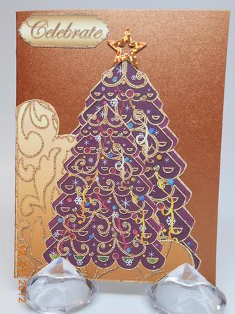 Large Scalloped Corner Stacker with Colorful Christmas Tree by Elena Pavlova