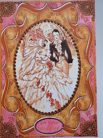 Happy Vintage Couple Fancy Bracket 7x5in Cut and Fold Card by Elena Pavlova