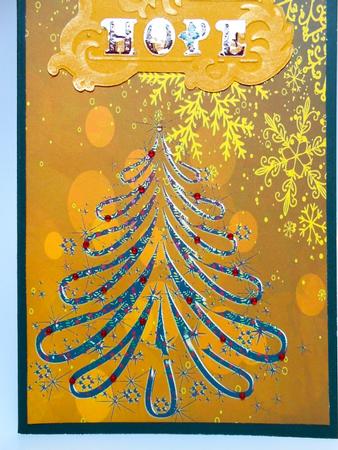 Floral Christmas Tree on Gold Snowflakes Background by Elena Pavlova