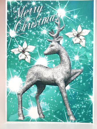 Pretty Silver Reindeer in Turq Star Background by Elena Pavlova