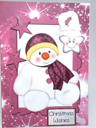 Snowman with Cheeky Star in Pink Frame by Elena Pavlova