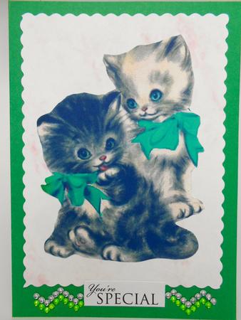 Cute Pair of Kitties in Green Bow A4 by Elena Pavlova