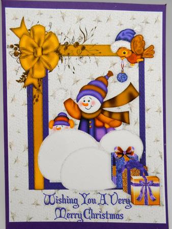 Snowman with Snowballs and Little Bird A4 by Elena Pavlova